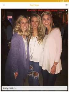 Example of a Bumble profile picture: three girls in one shot